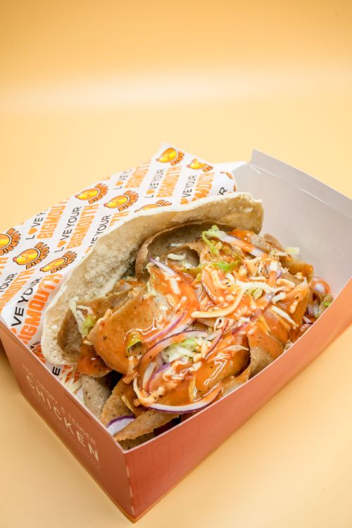 Loaded Wraps with Sauce, Onion and Jalapeno in a Bucket Served at Big Mouth Takeaway Coatbridge 