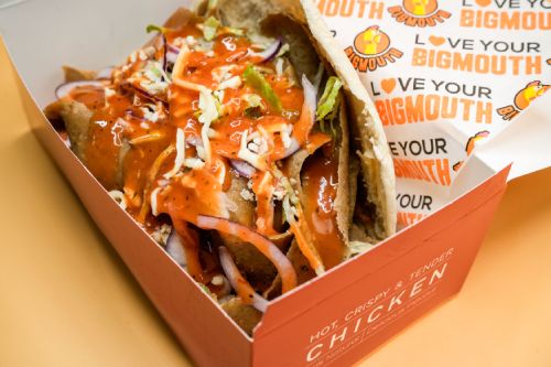 Loaded Wraps with Sauce, Onion and Jalapeno in a Bucket Served at Big Mouth Takeaway Coatbridge 